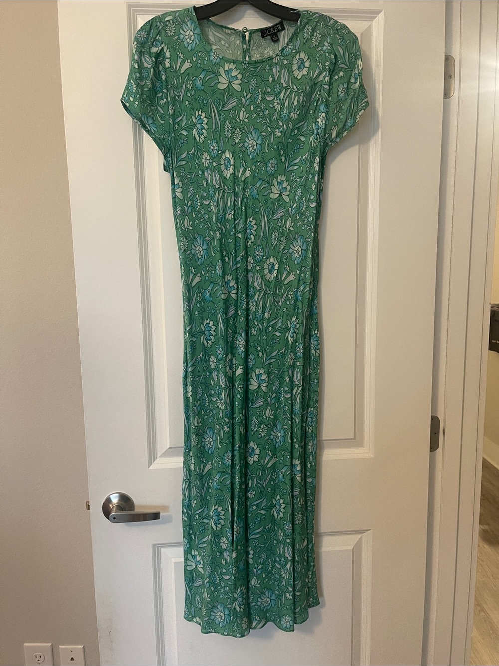 J. Crew Green Floral Short-Sleeve Maxi Dress